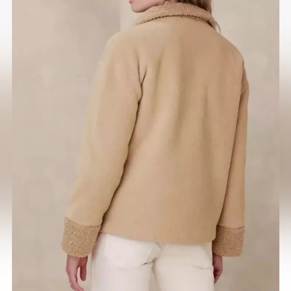 Banana Republic Women's SHERPA BOMBER JACKET Sz L Oversized Snap Pockets… - Picture 7 of 17